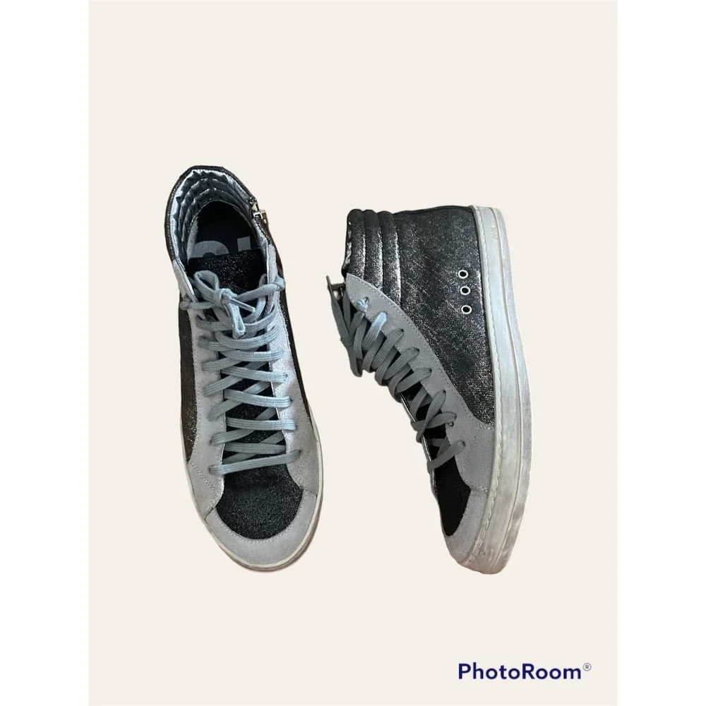 P448 Women's High-Top Glitter Sneakers in Black and Gray